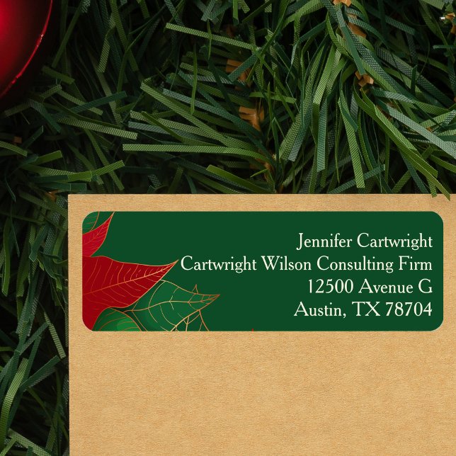 Green Christmas Poinsettia Elegant Return Address Return Address Label (Creator Uploaded)