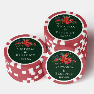 Green Christmas Poinsettia Floral Wedding Favor Poker Chips