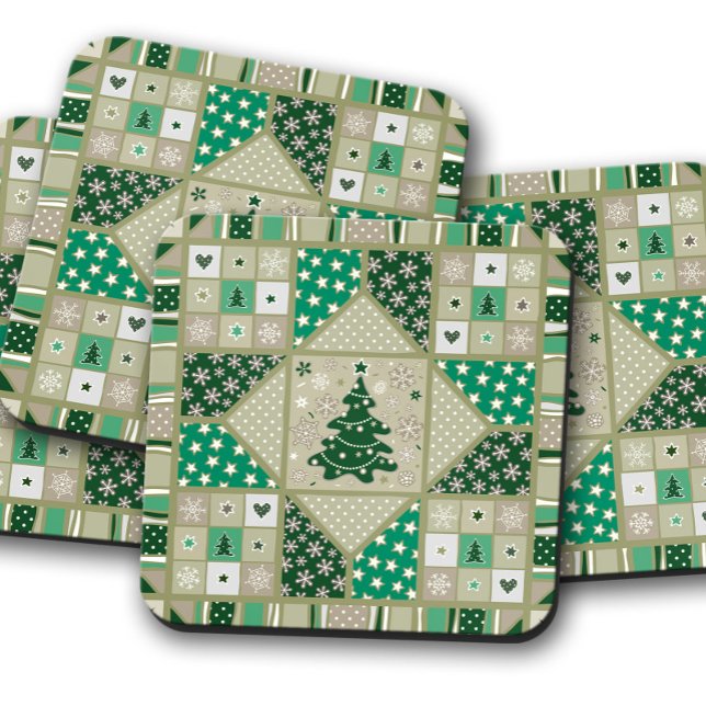 Green Christmas Quilt | Christmas Cork Coaster Set (Creator Uploaded)