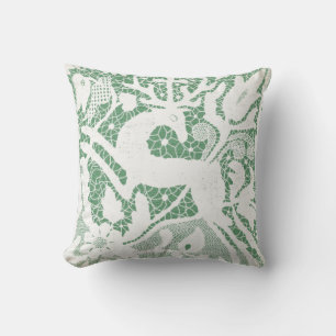 Green Christmas Reindeer Lace Cushion
