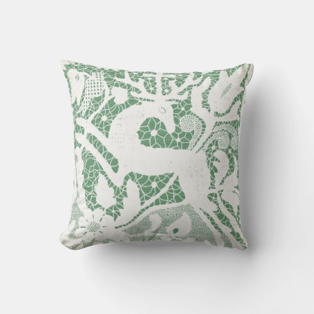 Green Christmas Reindeer Lace Cushion (Front)