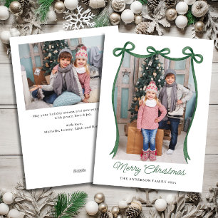 Green Christmas Ribbon Two-Photo Holiday Card