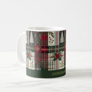 Green Christmas Rustic Plaid Tartan Pattern Coffee Mug