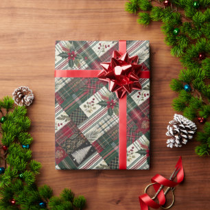 Green Christmas Rustic Plaid Wrapping Paper