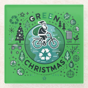 Green Christmas - Santa and Recycling Design Glass Coaster