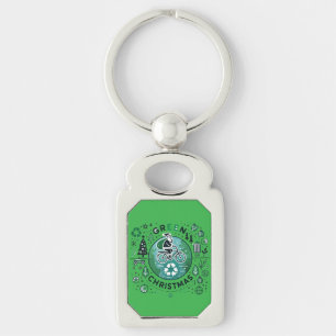Green Christmas - Santa and Recycling Design Key Ring
