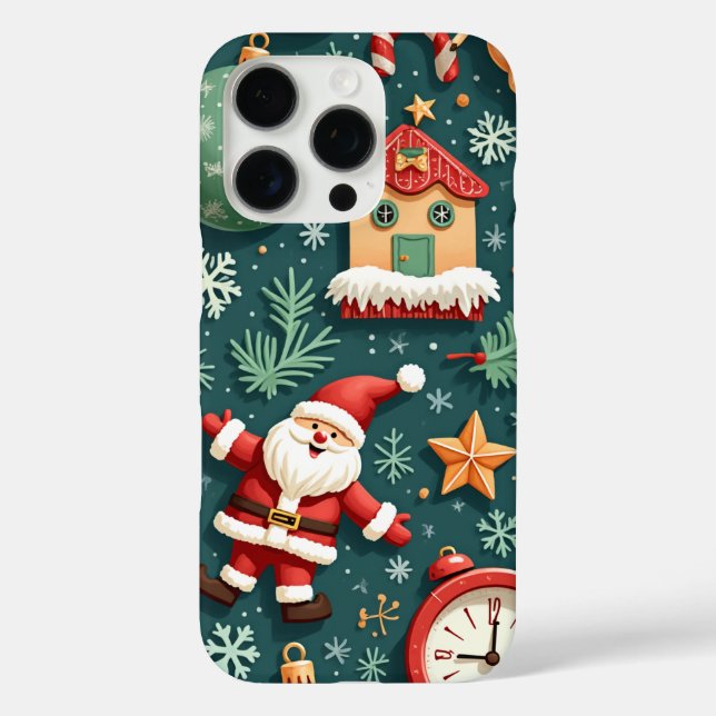 Green Christmas Santa Claus House Phone Case (Back)