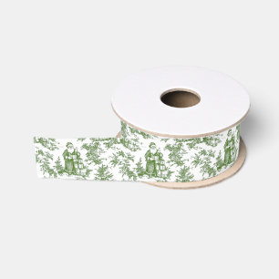 Green Christmas Santa Toile Grosgrain Ribbon