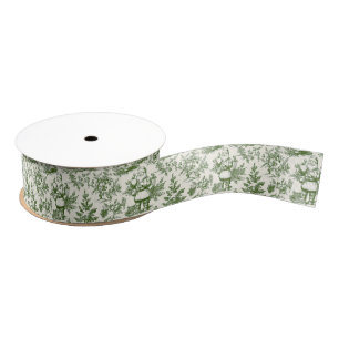 Green Christmas Santa Toile Grosgrain Ribbon