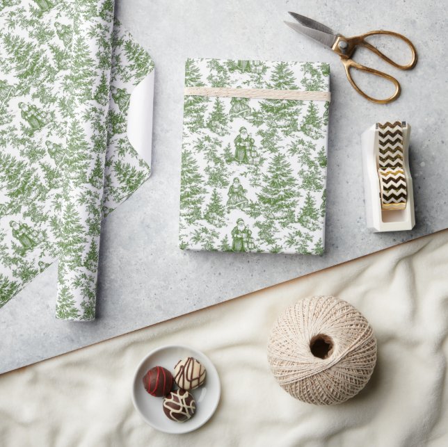 Green Christmas Santa Toile Wrapping Paper (Crafts)