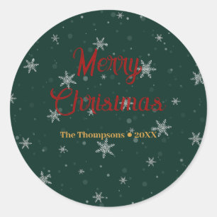 Green Christmas Snow Flakes Classic Round Sticker