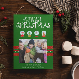 Green Christmas Snow Globes Holiday Photocard Card