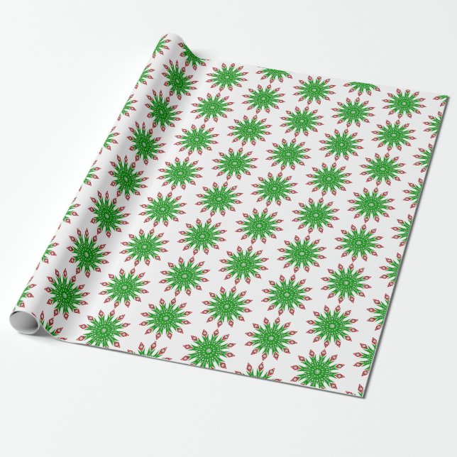 Green Christmas Snowflakes Gifts Wrapping Paper (Unrolled)