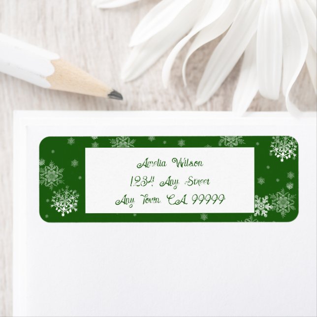 Green Christmas Snowflakes Label Return Address Label (Insitu)