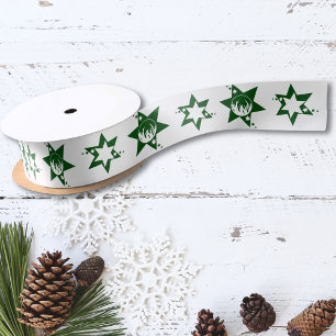 Green Christmas Stars Lawn Care Service Logo White Satin Ribbon