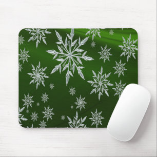 Green Christmas stars with white ice crystal Mouse Pad