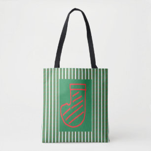 Green Christmas Stocking on Green Tote Bag