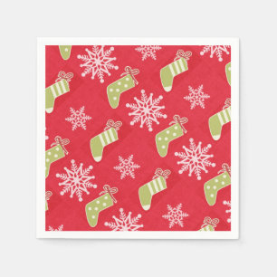 Green Christmas Stockings and Snowflakes Red Napkin