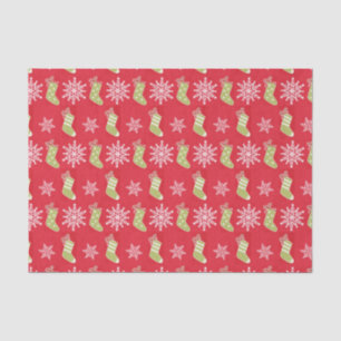 Green Christmas Stockings and Snowflakes Red Tissue Paper