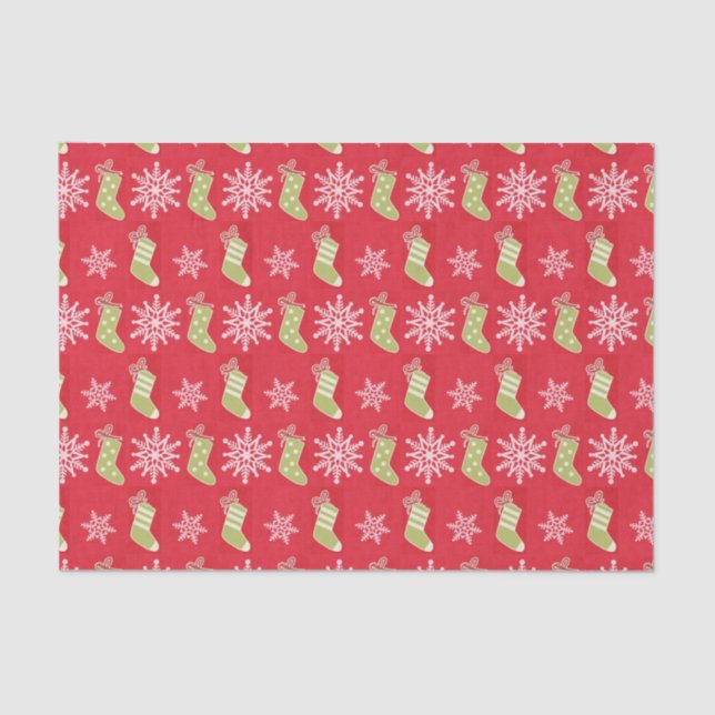 Green Christmas Stockings and Snowflakes Red Tissue Paper (Front)