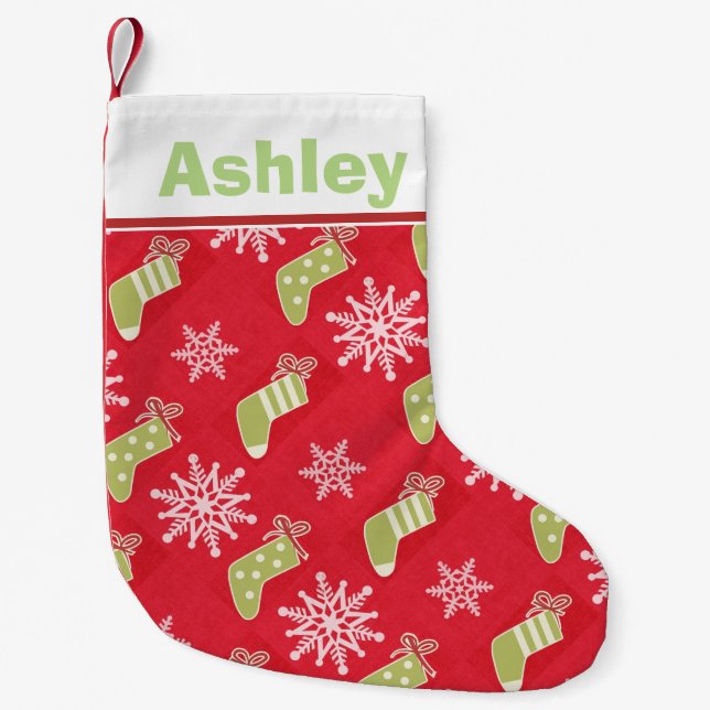 Green Christmas Stockings Red Personalised (Front)