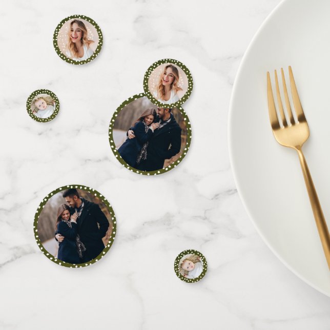 Green Christmas Table Decor Custom Photo Confetti (Group)
