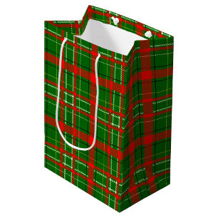 Green Christmas Tartan Plaid Pattern Design Medium Gift Bag