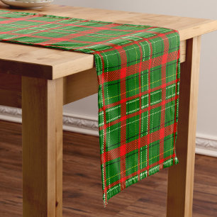 Green Christmas Tartan Plaid Pattern Design Short Table Runner