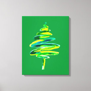 Green Christmas tree abstract watercolor Canvas Print