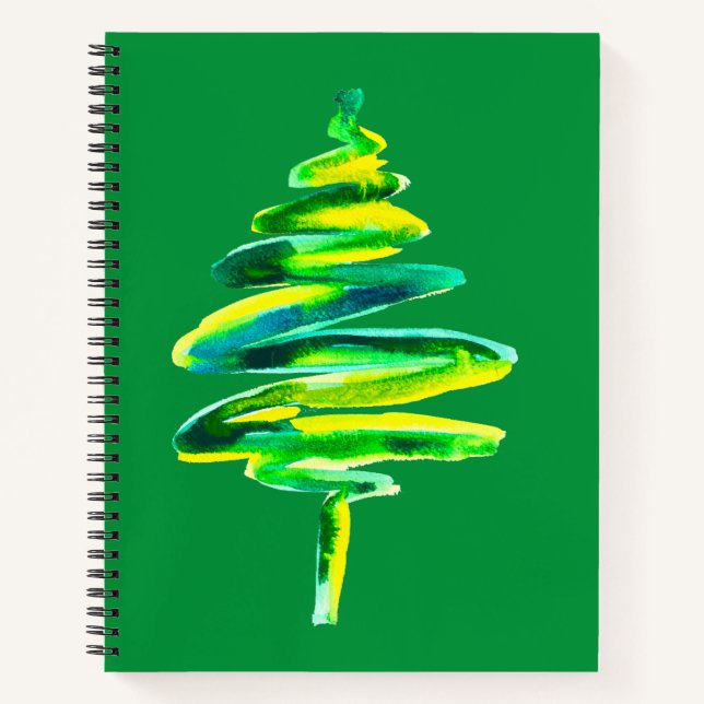 Green Christmas tree abstract watercolor Notebook (Front)
