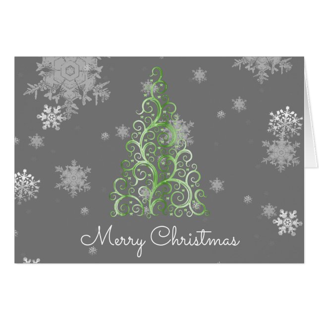 Green Christmas Tree and Snowflakes (Front Horizontal)
