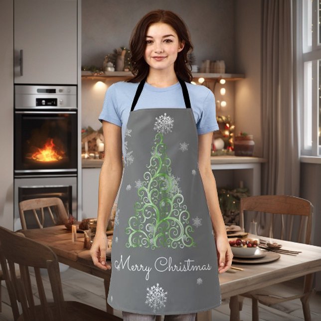 Green Christmas Tree and Snowflakes Apron (Green Christmas Tree and Snowflakes Apron)