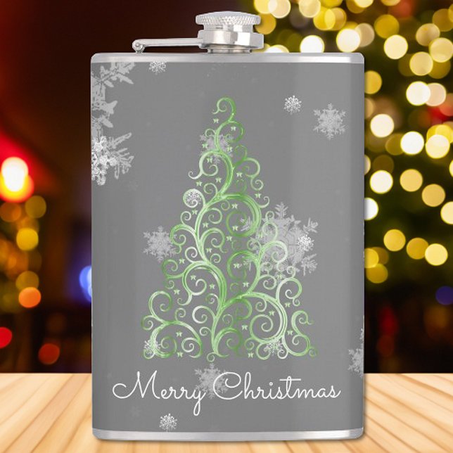 Green Christmas Tree and Snowflakes Flask (Green Christmas Tree and Snowflakes Flask)