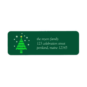 Green Christmas Tree and Snowflakes Return Address Label