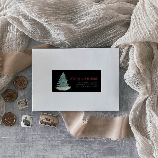 Green Christmas Tree Black Return Address Label (Creator Uploaded)