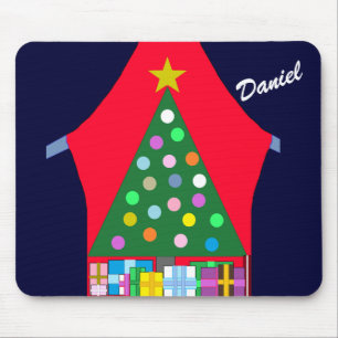 Green Christmas Tree & Blue Drapes: Mouse Pad