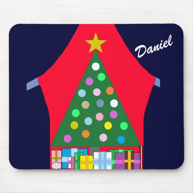 Green Christmas Tree & Blue Drapes: Mouse Pad (Front)