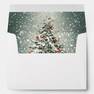 Green Christmas Tree Colourful Ornaments White Sno Envelope