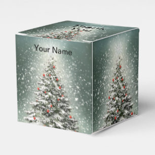 Green Christmas Tree Colourful Ornaments White Sno Favour Box