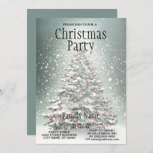 Green Christmas Tree Colourful Ornaments White Sno Invitation