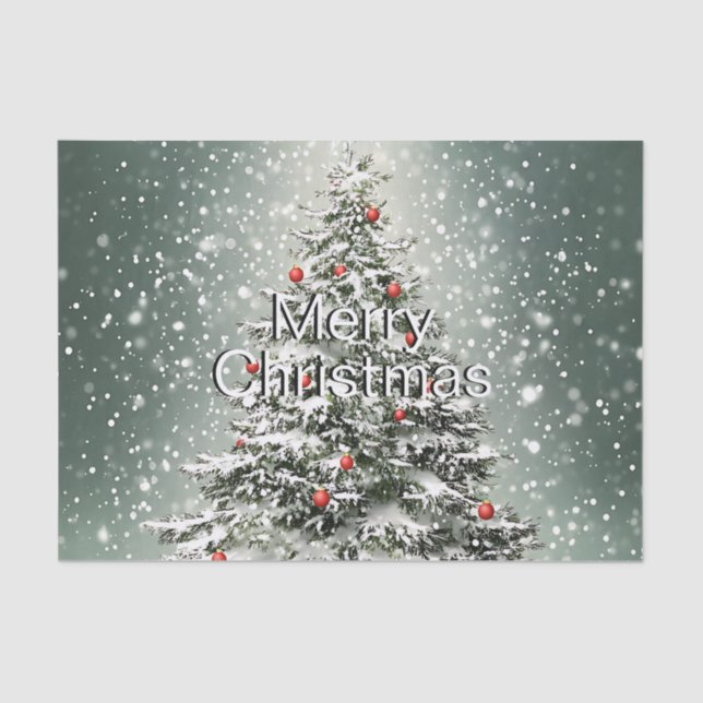 Green Christmas Tree Colourful Ornaments White Sno Tissue Paper (Front)