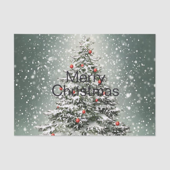 Green Christmas Tree Colourful Ornaments White Sno Tissue Paper (Front)