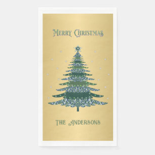 Green Christmas Tree Custom Name Gold Foil Napkin
