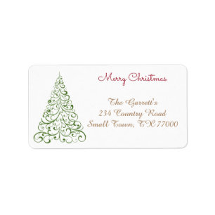 Green Christmas Tree Fancy Personalised Address Label
