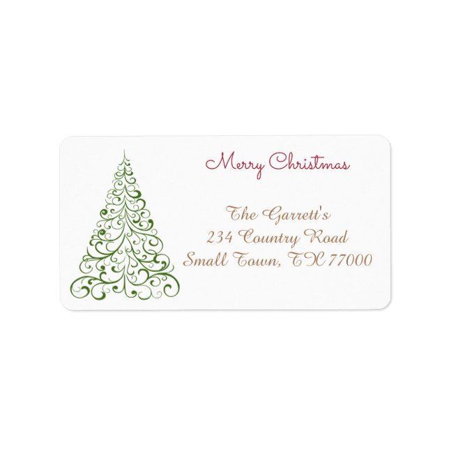 Green Christmas Tree Fancy Personalised Address Label (Front)