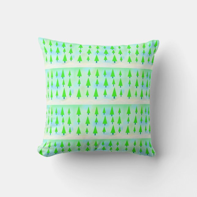 Green Christmas Tree Farm Pattern Cushion (Front)
