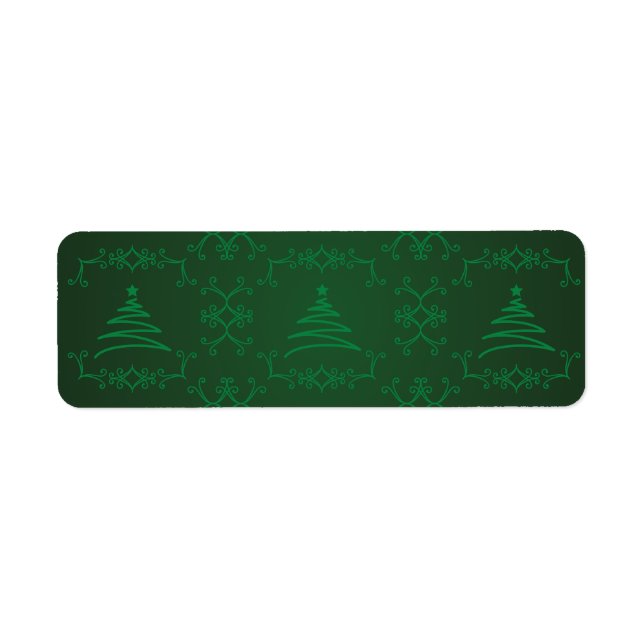 Green Christmas Tree Flourish Tile Pattern Return Address Label (Front)