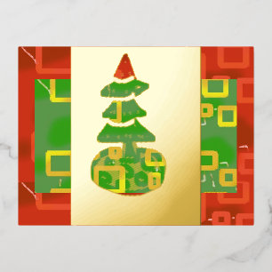 Green Christmas Tree Foil Holiday Post Card