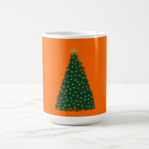 Green Christmas Tree, Gold Running Horses, Orange Coffee Mug