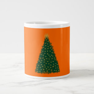 Green Christmas Tree, Gold Running Horses, Orange Large Coffee Mug